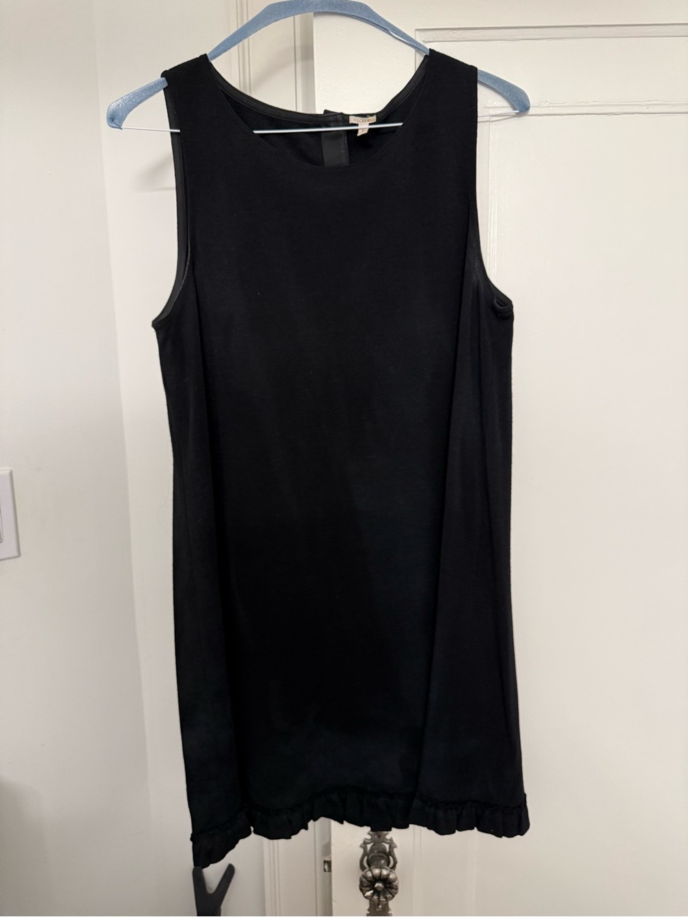 J. Crew Black Sleeveless Shift Dress with Ruffle Hem